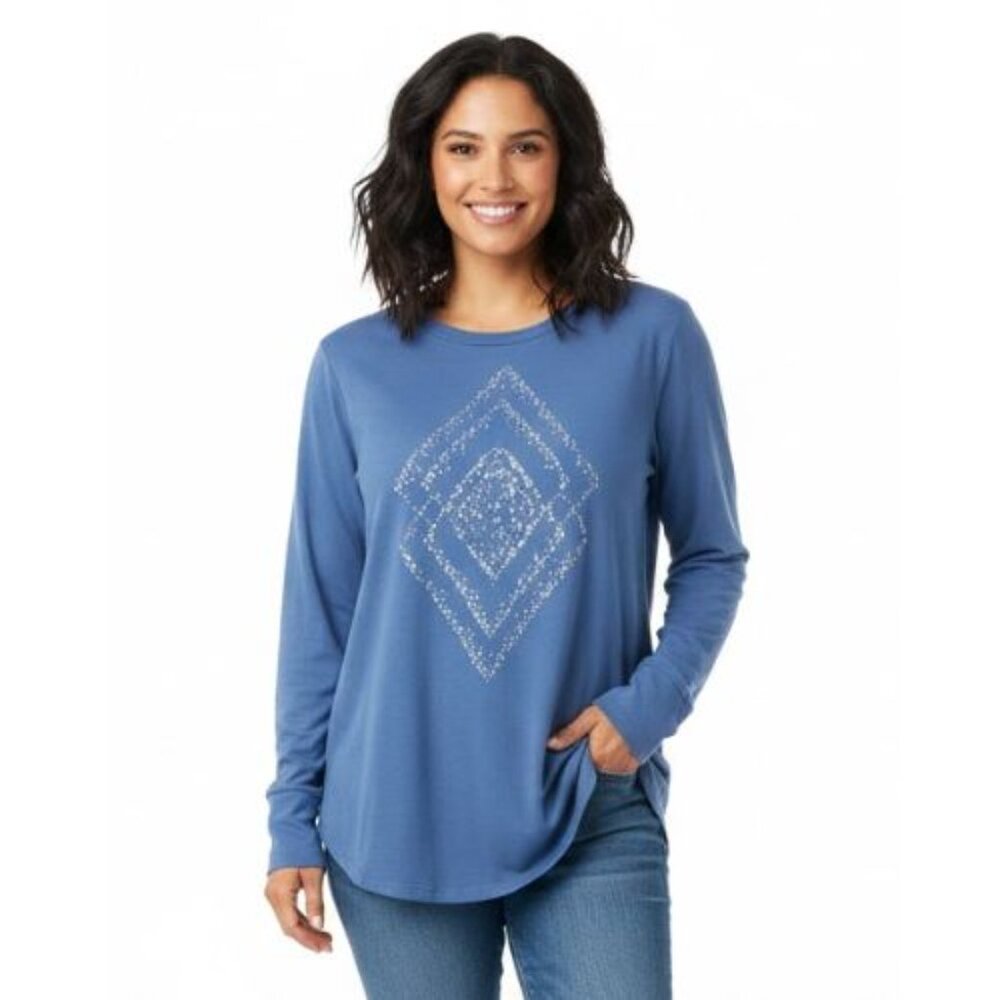 Torrid Plus Size 0 Stretchy Active Blue Top Shirt Long Sleeve Silver Applique